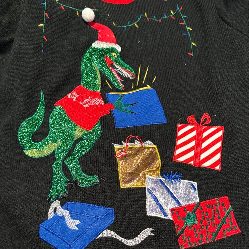 Mens Funny Black Sparkle T-Rex Dinosaur Christmas Holiday
X-Mas Sweater Sz.XL - Picture 7 of 13
